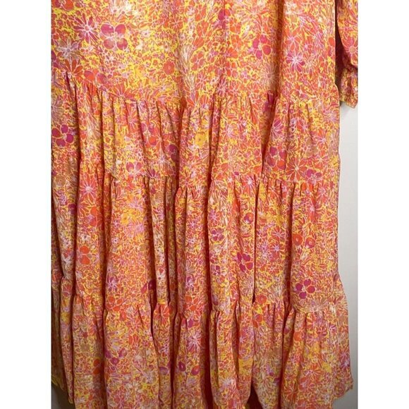 NEW Free People Feeling Groovy Maxi Dress Orange Floral Size S Flowy A-line Slip - Picture 5 of 7
